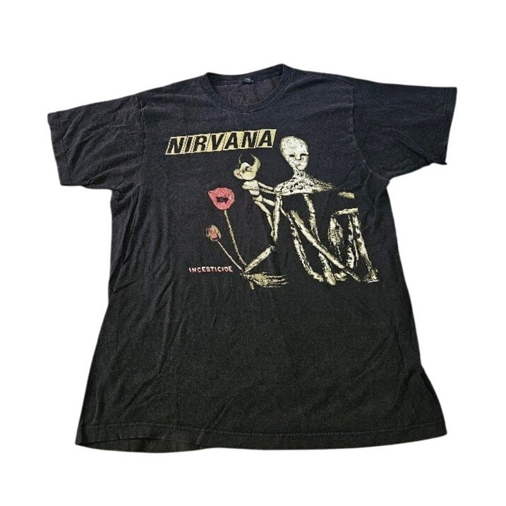 Nirvana Incesticide Graphic T-Shirt Mens Large Tultex Black Grunge Band Tee